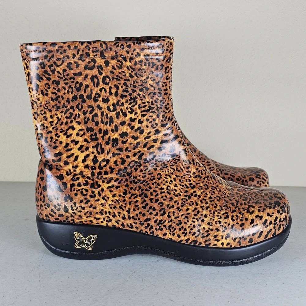 Alegria Leopard Print Raina Ankle Rain Boots Women's Size 39 EU 8-8 1/2US